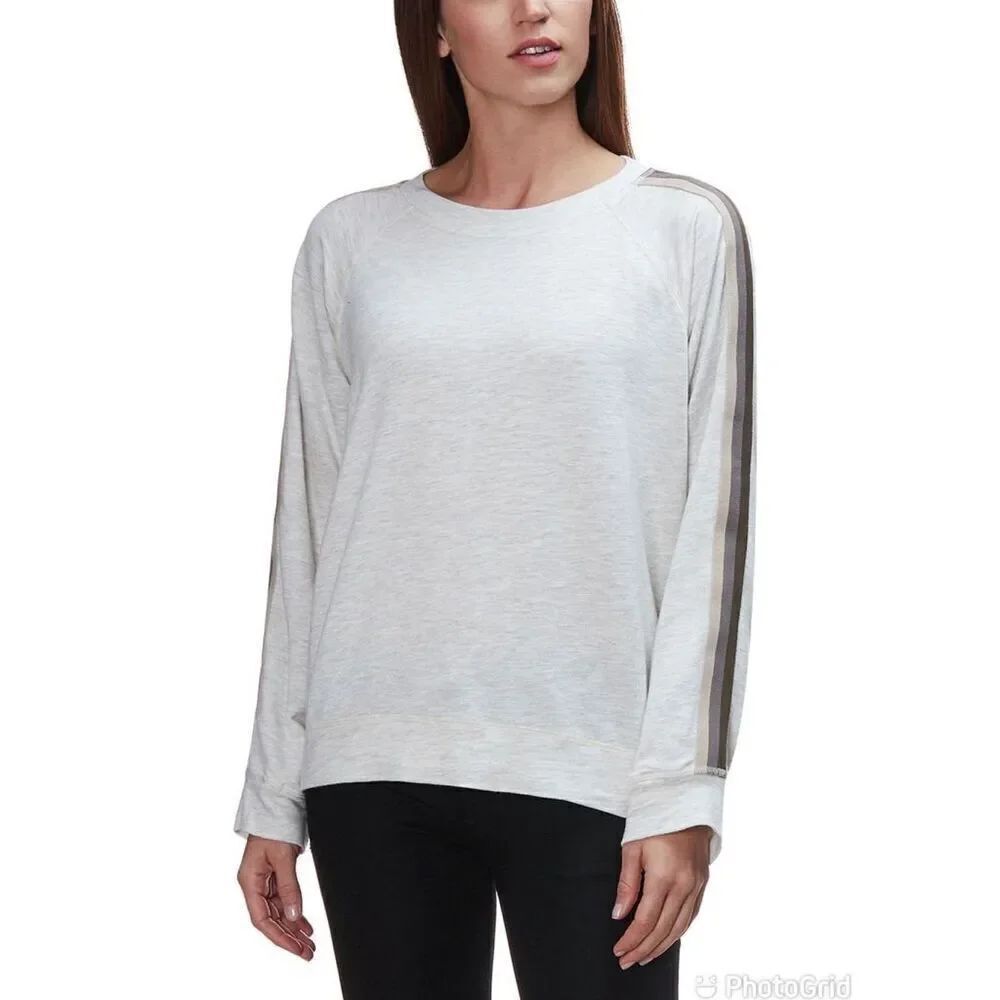 Monrow Supersoft Vintage Neutral Stripe Raglan Top